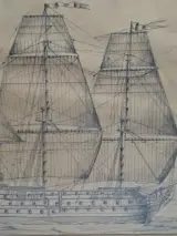Groot Ingelijst Maritiem Meesterwerk: "Royal Catherin 1662" – Gekalligrafeerd & Gesigneerd door J. Poupaert – foto 4 – kavel bij De Kringwinkel, Waardamme