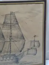 Groot Ingelijst Maritiem Meesterwerk: "Royal Catherin 1662" – Gekalligrafeerd & Gesigneerd door J. Poupaert – foto 5 – kavel bij De Kringwinkel, Waardamme