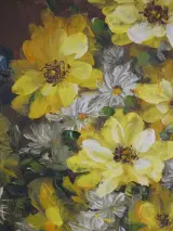 Schilderij met gele bloemen in groene vaas – foto 4 – kavel bij De Kringwinkel, Heverlee