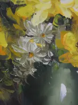 Schilderij met gele bloemen in groene vaas – foto 5 – kavel bij De Kringwinkel, Heverlee