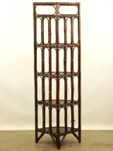 Vintage rotan hoekkastje / hoekrek met 5 houten legplanken - 150 cm hoog – foto 8 – kavel bij De Kringwinkel, Antwerpen