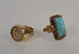 Set van 2 vintage ringen met munt- en turkooisdetail – kavel bij De Kringwinkel, Turnhout