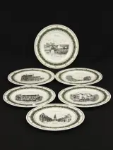 Set van 6 vintage Dessertborden met straatzichten uit Deurne beperkte oplage gesigneerd door de kunstenaar G. Swaenenpoel – kavel bij De Kringwinkel, Antwerpen