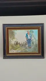 Olieverfschilderij herder met schapen gesigneerd R. De Smet – kavel bij De Kringwinkel, Zottegem