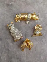 Set van 2 vintage diervormige broches en pins met strass-stenen – kavel bij De Kringwinkel, Gent