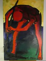 Abstract olieverfschilderij – E. GRON, 1993 – kavel bij De Kringwinkel, Heverlee