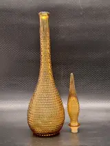 Italiaanse Empoli "Genie Bottle"-karaf in amberkleur met diamantpatroon - Mid Century Modern – foto 7 – kavel bij De Kringwinkel, Gent