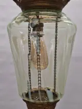 Antieke Art Nouveau hanglamp ca. 1900 - uraniumglas en rijk gedecoreerd metaal – foto 4 – kavel bij De Kringwinkel, Gent