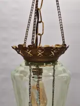 Antieke Art Nouveau hanglamp ca. 1900 - uraniumglas en rijk gedecoreerd metaal – foto 5 – kavel bij De Kringwinkel, Gent