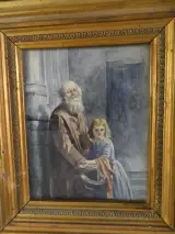 Gesigneerde aquarel "L'Aveugle" (De Blinde Bedelaar) - Louise de Melotte, 1898 - vergulde lijst – foto 3 – kavel bij De Kringwinkel, Heverlee