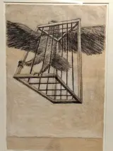 Fons De Vogelaere - Gekooide roofvogel - gemengde techniek, gesigneerd en gedateerd 1998 - Fons De Vogelaere – foto 2 – kavel bij De Kringwinkel, Gent