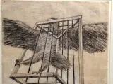 Fons De Vogelaere - Gekooide roofvogel - gemengde techniek, gesigneerd en gedateerd 1998 - Fons De Vogelaere – foto 4 – kavel bij De Kringwinkel, Gent