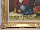 Klassiek pronkstilleven met fazant, bloemen en fruit - olieverf op doek - M.S. Dufour – foto 8 – kavel bij De Kringwinkel, Gent
