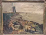 Olieverfschilderij van een rivierlandschap met windmolen en roeiboot - L. Van Goes – foto 2 – kavel bij De Kringwinkel, Gent
