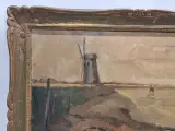 Olieverfschilderij van een rivierlandschap met windmolen en roeiboot - L. Van Goes – foto 4 – kavel bij De Kringwinkel, Gent