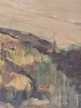 Olieverfschilderij van een rivierlandschap met windmolen en roeiboot - L. Van Goes – foto 10 – kavel bij De Kringwinkel, Gent