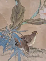 Aziatisch vogel- en bloemenschilderij - Kwartels tussen bloesems en bamboe – foto 4 – kavel bij De Kringwinkel, Gent