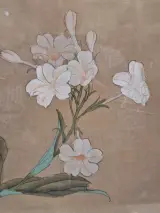 Aziatisch vogel- en bloemenschilderij - Kwartels tussen bloesems en bamboe – foto 5 – kavel bij De Kringwinkel, Gent