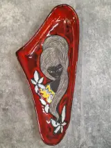 Vintage Mid-Century Keramiek Schaal / Vide-Poche - Damesportret met Bloemen - San Marino – kavel bij De Kringwinkel, Gent