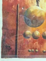 Abstracte compositie met zwevende bollen - Kleurenlithografie 27/50 E.A. - Örjan Wikström – foto 4 – kavel bij De Kringwinkel, Gent
