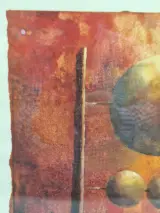 Abstracte compositie met zwevende bollen - Kleurenlithografie 27/50 E.A. - Örjan Wikström – foto 6 – kavel bij De Kringwinkel, Gent