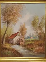 Olieverfschilderij 'Watermolen' - Gaston Quidousse – foto 2 – kavel bij De Kringwinkel, Herzele