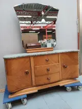 Authentiek Art Deco Dressoir / Kaptafel met Marmeren Blad en Spiegel – Jaren 30/40 – kavel bij De Kringwinkel, Ronse