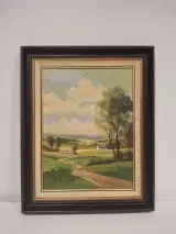 Schilderij H. Verlinden met landschap en boerderijen in houten lijst – kavel bij De Kringwinkel, Ronse