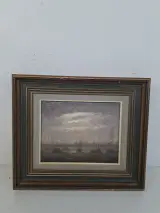 Expressionistisch Winters Landschap – Olieverf op Paneel (A. Hecke, 1971) – kavel bij De Kringwinkel, Waardamme