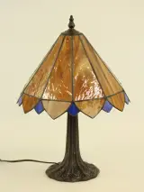Tiffany - stijl tafellamp glazen kap - beige/blauw – foto 3 – kavel bij De Kringwinkel, Antwerpen