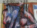Erotisch portret van twee knielende dames acryl op canvas gesigneerd HUB – foto 4 – kavel bij De Kringwinkel, Antwerpen