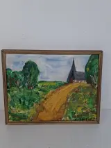 Vintage Schilderij – "Kerkje aan de Zandweg" door J. Debacker – kavel bij De Kringwinkel, Waardamme