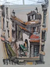 Originele aquarel en inkttekening van de Franse kunstenaar Paco Valdimir – foto 2 – kavel bij De Kringwinkel, Waardamme