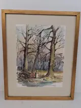 Aquarelschilderij van een bosrijk landschap, door Laurence Ghislain – kavel bij De Kringwinkel, Waardamme