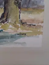 Aquarelschilderij van een bosrijk landschap, door Laurence Ghislain – foto 3 – kavel bij De Kringwinkel, Waardamme