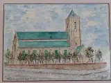 Aquarel van de kerk van Lapscheure (Damme) – foto 2 – kavel bij De Kringwinkel, Waardamme