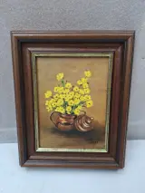 Authentiek Olieverfschilderij "Gele Bloemen in Koperen Pot" – Gesigneerd door Spreuwers Janet! – kavel bij De Kringwinkel, Waardamme