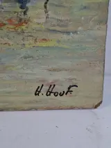 Expressief Olieverfschilderij op Paneel "Verlaten Scheepswrak aan de Oever" – Gesigneerd H. Houf – foto 2 – kavel bij De Kringwinkel, Waardamme