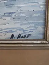 Grote Antieke Aquarel "Brugs Straatzicht met Onze-Lieve-Vrouwekerk" – Gesigneerd R. Houf (Enkel Afhalen) – foto 2 – kavel bij De Kringwinkel, Waardamme