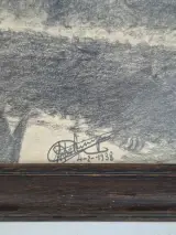 Antiek Houtskool- of Krijtwerk "Wilderness Ranger" – Gedateerd 1938 & Gesigneerd – foto 2 – kavel bij De Kringwinkel, Waardamme