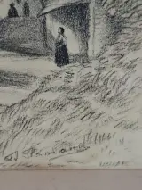 Antieke Litho / Tekening – Nostalgisch Dorpsgezicht met Rietgedekte Cottages – Handgesigneerd – foto 2 – kavel bij De Kringwinkel, Waardamme