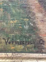 Sfeervol Vlaams Landschap: "Dorpsgezicht Meetkerke" – Origineel Olieverf op Doek door Omer Vermeersch – foto 3 – kavel bij De Kringwinkel, Waardamme