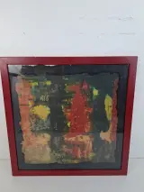 Krachtig Abstract Kunstwerk: "Explosie van Kleur" – Ingelijst Mixed Media op Handgeschept Papier – kavel bij De Kringwinkel, Waardamme