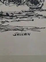 Sfeervolle Ingelijste Inkttekening: "Bomen in het Landschap" – Handgesigneerd door Ghislain – foto 2 – kavel bij De Kringwinkel, Waardamme