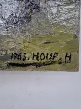 Maritiem Schilderij: Paarden op het Strand bij een Vissersschip – Olieverf uit 1963 (H. Houf) – foto 2 – kavel bij De Kringwinkel, Waardamme
