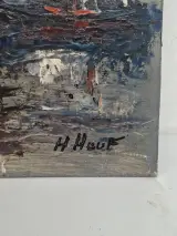 Sfeervol Maritiem Schilderij: Boten in de Haven – Olieverf op Paneel (Gesigneerd H. Houf) – foto 2 – kavel bij De Kringwinkel, Waardamme