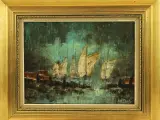 Rik Canty (°1939) – Zeilboten in de haven – olieverf op doek – foto 2 – kavel bij De Kringwinkel, Antwerpen