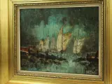 Rik Canty (°1939) – Zeilboten in de haven – olieverf op doek – foto 3 – kavel bij De Kringwinkel, Antwerpen