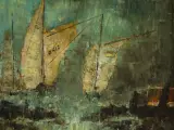 Rik Canty (°1939) – Zeilboten in de haven – olieverf op doek – foto 6 – kavel bij De Kringwinkel, Antwerpen