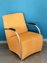 Vintage designfauteuil met verchroomd buisframe – kavel bij De Kringwinkel, Dilsen